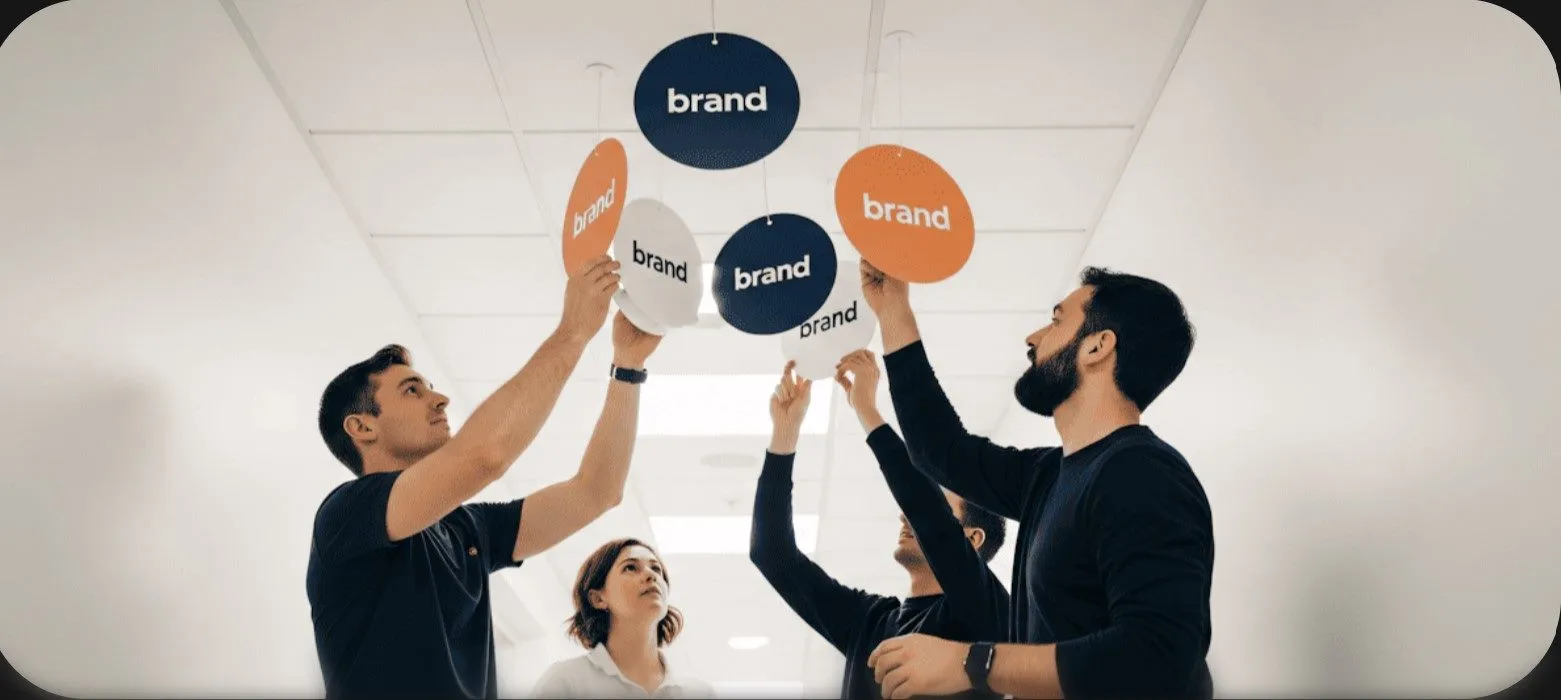 Team working with brand circles